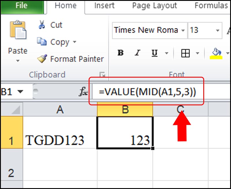 C&ocirc;ng thức h&agrave;m MID để trả về gi&aacute; trị số